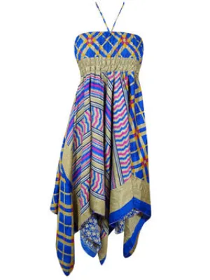 Womens Summer Dress Blue Boho Beach Dresses S/M