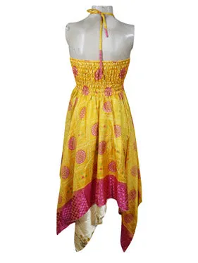 Womens Summer Travel Dresses, Yellow Boho Beach Dress, Halter Dresses S/M