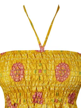 Womens Summer Travel Dresses, Yellow Boho Beach Dress, Halter Dresses S/M