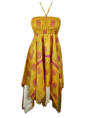 Womens Summer Travel Dresses, Yellow Boho Beach Dress, Halter Dresses S/M
