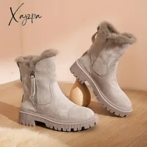 Xajzpa - Winter Boots Women Shoes New Platform Warm Fashion Snow Boots Size 41 Punk Shoes Plush Chunky Boots Non-slip Botas De Mujer