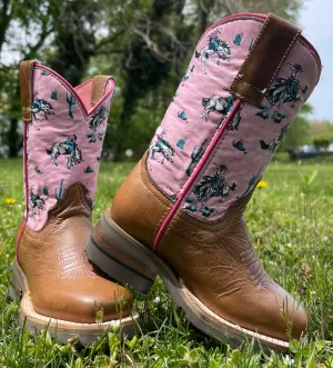 Youth girl's Roper Pink & Tan 'Cactus Rider' Square Toe Cowgirl Boots