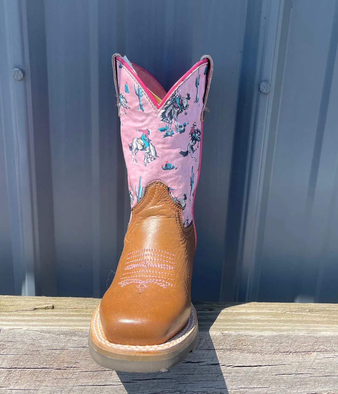Youth girl's Roper Pink & Tan 'Cactus Rider' Square Toe Cowgirl Boots
