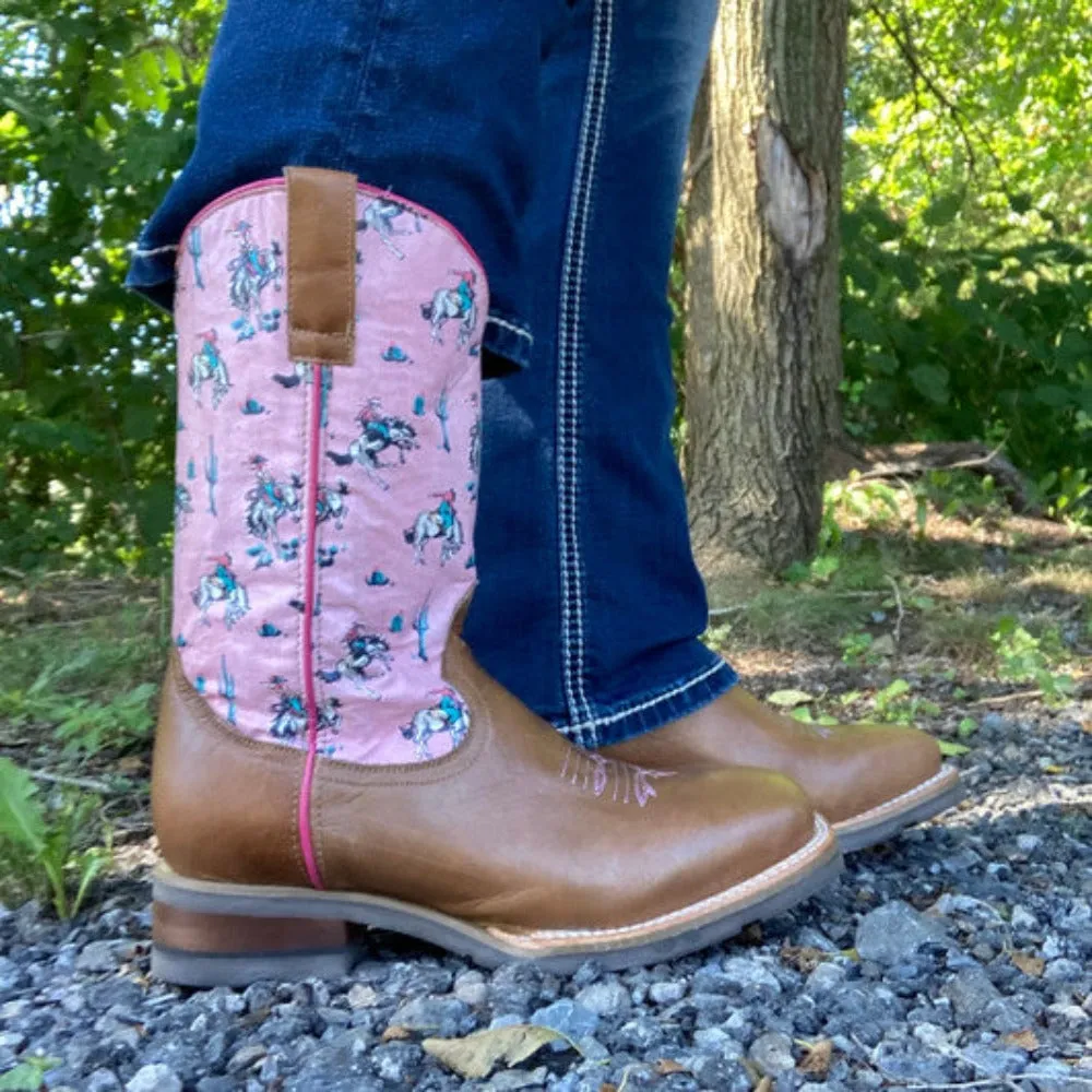Youth girl's Roper Pink & Tan 'Cactus Rider' Square Toe Cowgirl Boots