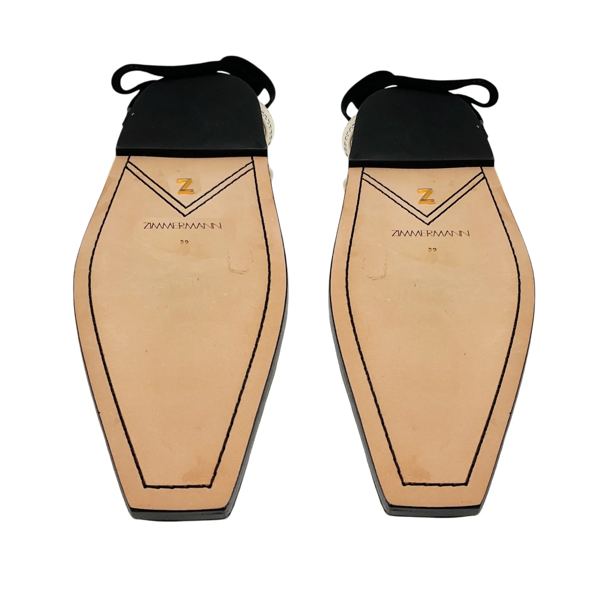 ZIMMERMANN Ivory / Black Lace-up Quilted Canvas Slippers