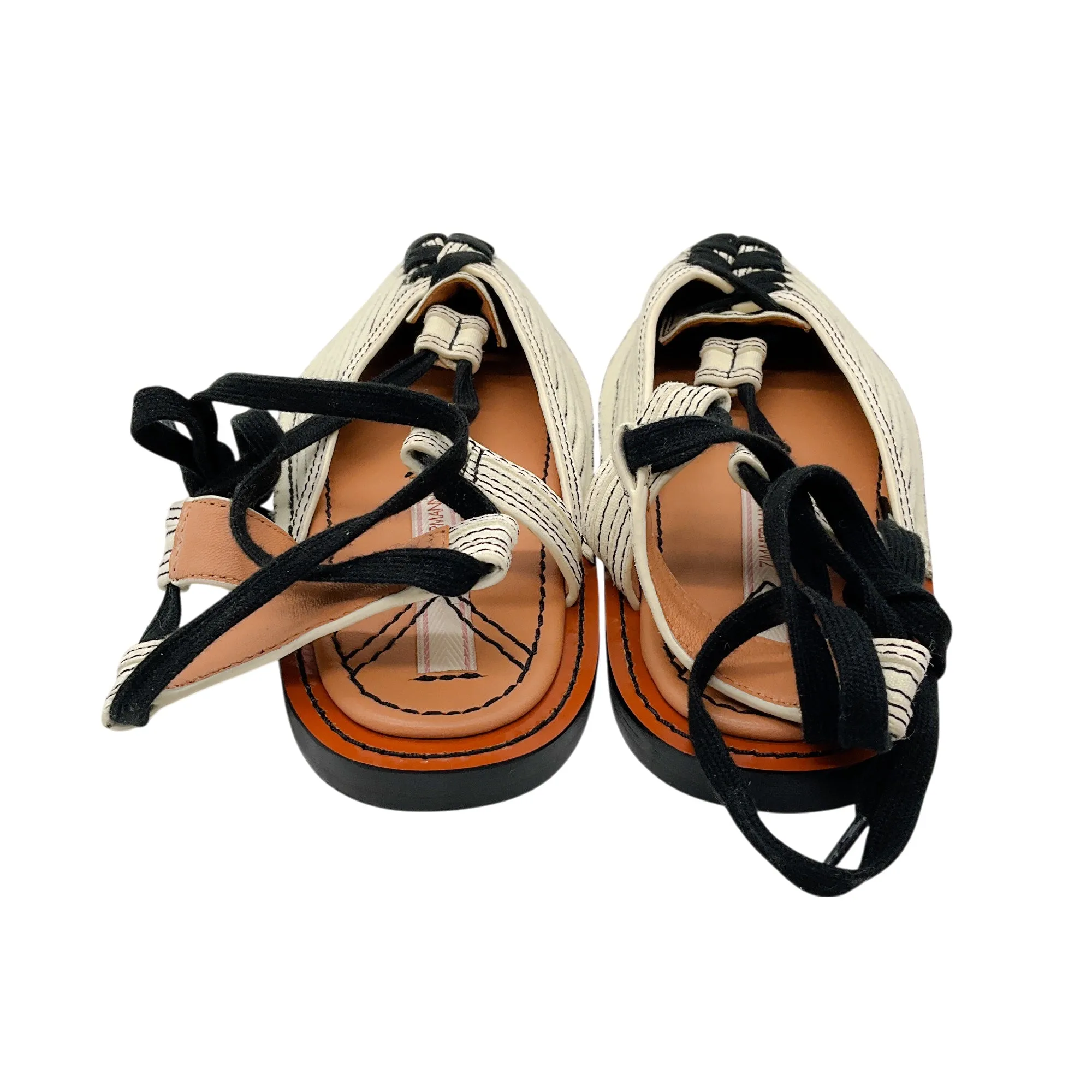 ZIMMERMANN Ivory / Black Lace-up Quilted Canvas Slippers